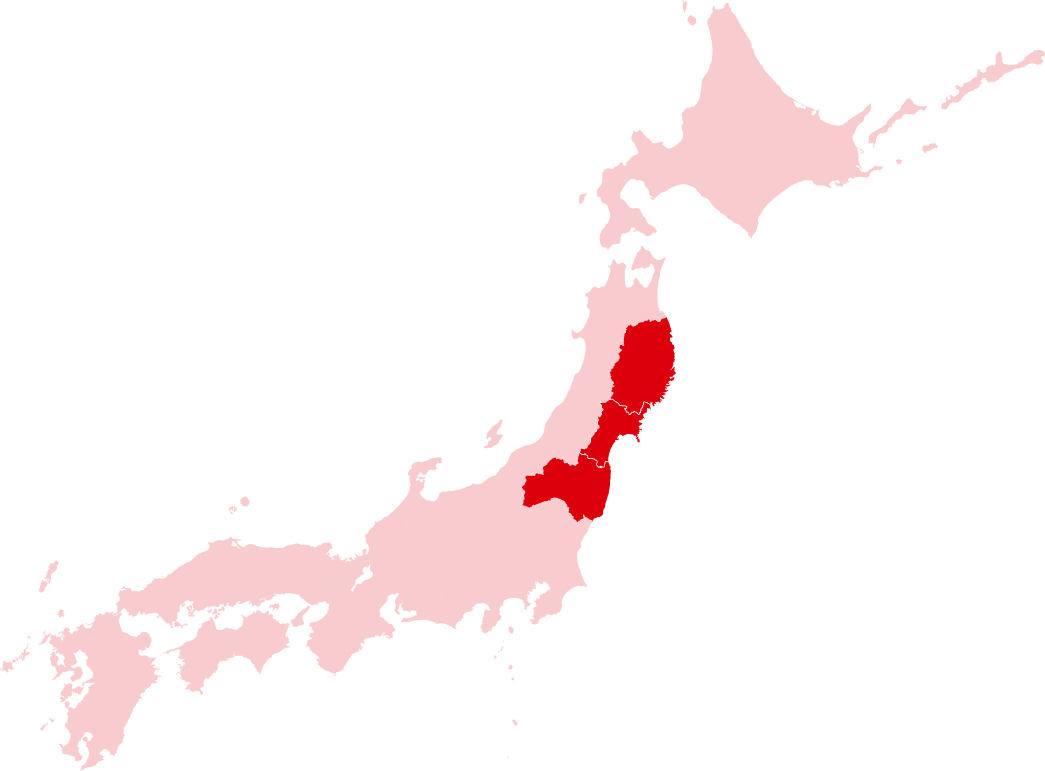 岩手県・宮城県・福島県にフォーカスした日本地図